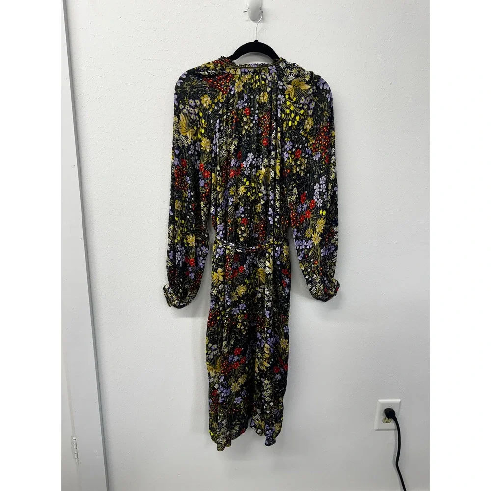 Per Una Navy Wild Garden Floral Shirt Dress Velvet Trim Belted Long Sleeve 10 - Picture 10 of 13